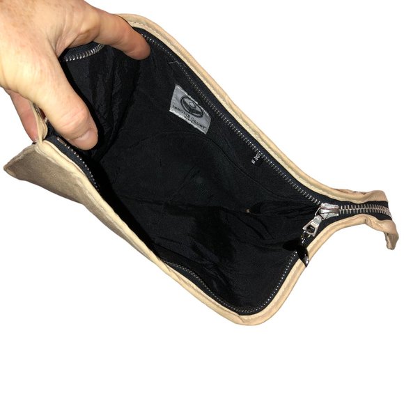 Jerome Gruet Paris France cotton khaki black stripe Large Makeup Bag zip… - Picture 5 of 5